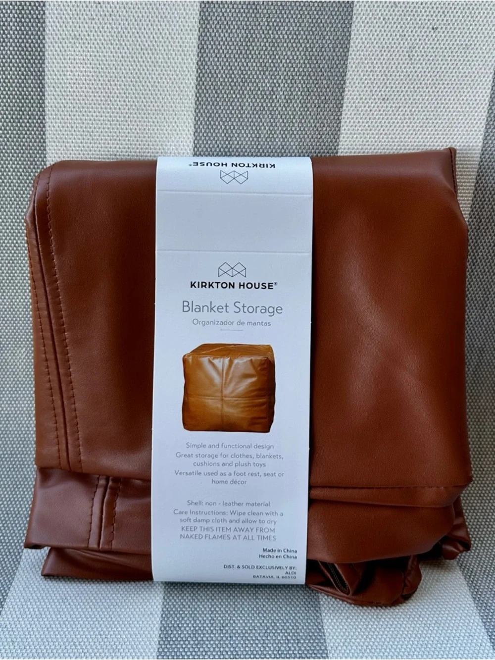 Kirkton House Cognac Faux Leather Storage Ottoman Pouf Blanket Cube NWT